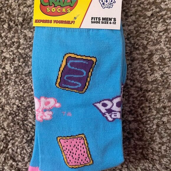 Crazy Socks Men's Pop Tarts Crew Length Socks Blue Fun Novelty 2-Piece Set - Picture 1 of 2